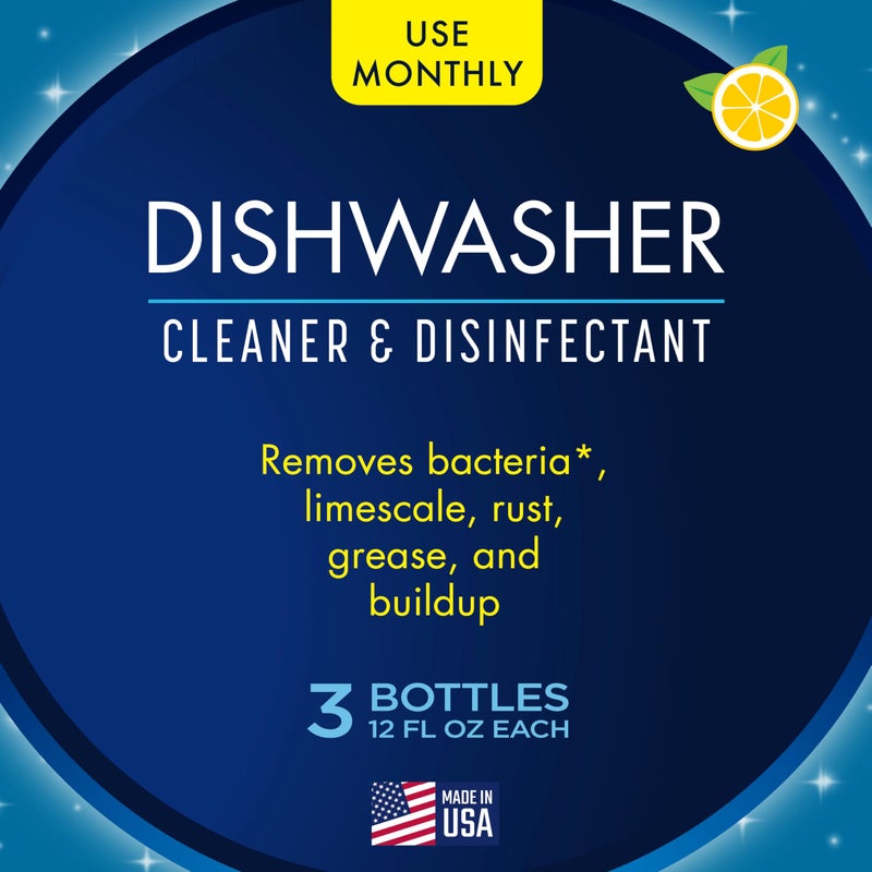 Glisten Dishwasher Cleaner, Removes Limescale, Rust, Buildup, and Grease, Lemon Scent, Made in the USA, 12 Ounce Bottle, 3-Pack - Image 2